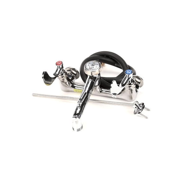 Service Sink Faucet, 4 Wrist Handles, Pvc Hose As